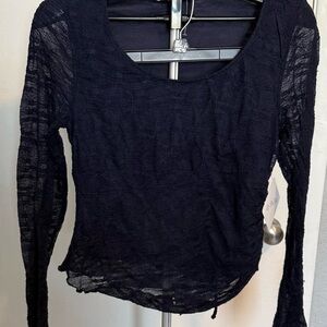 Chic Navy Lace Long Sleeve Top